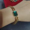 Collana con Bracciale Oro in Acciaio Inossidabile con Pietra Verde - Image 2