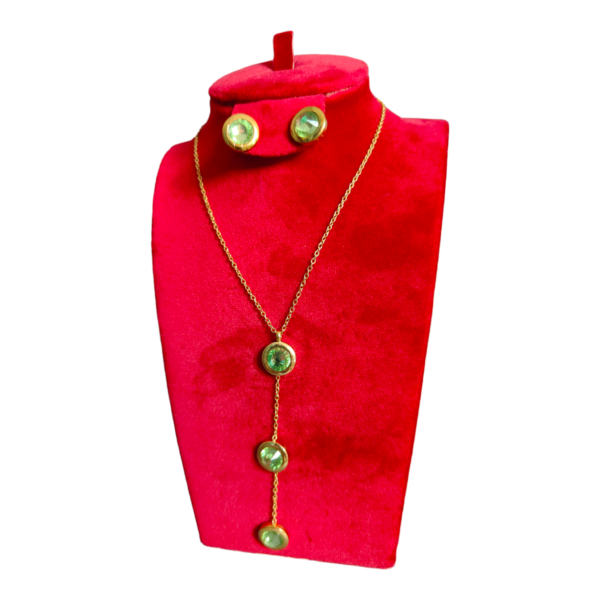 Completo Collana con Orecchini oro con pietra verde Acciaio inossidabile